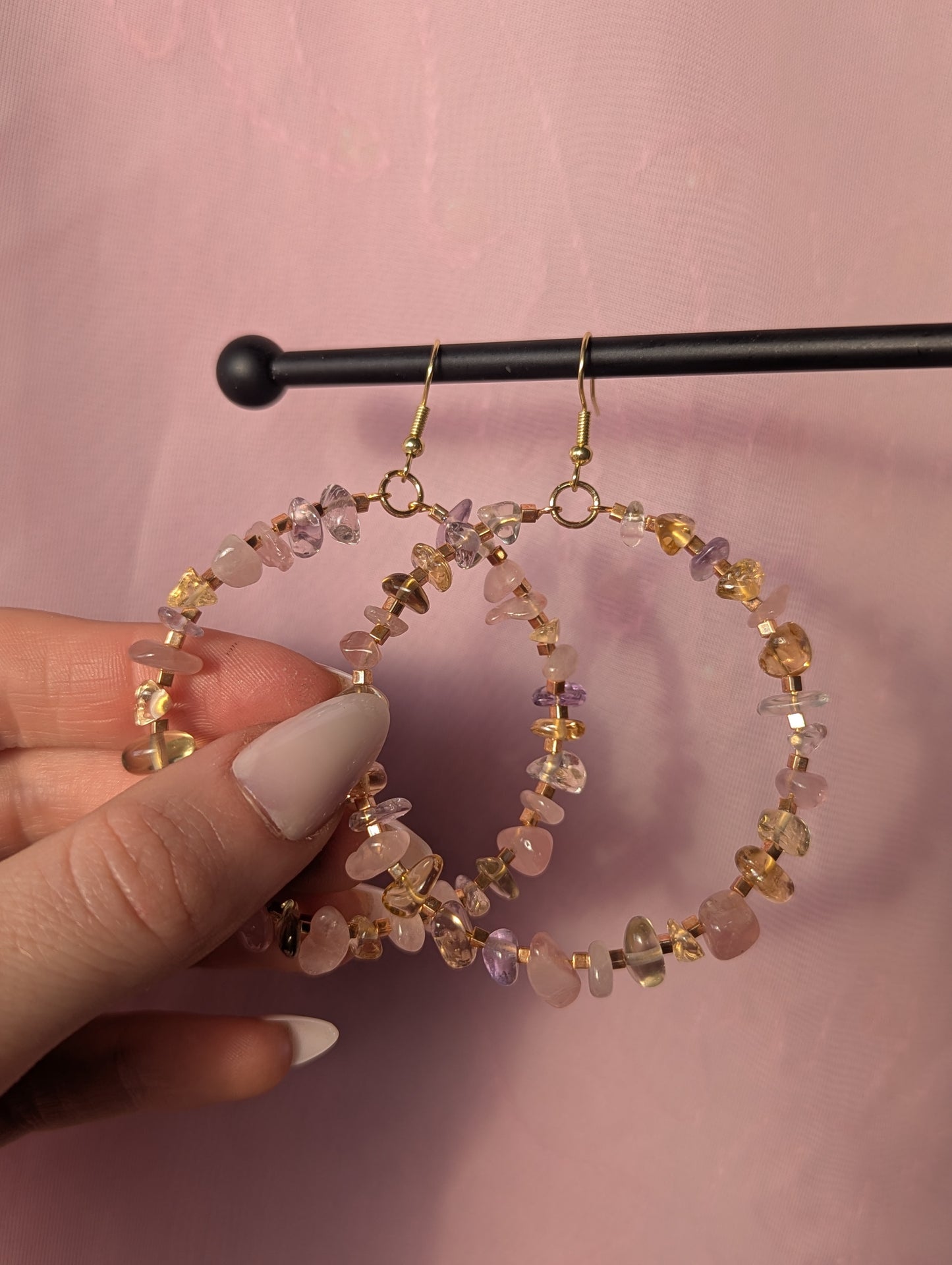 Citrus Rose Quartz Hoops