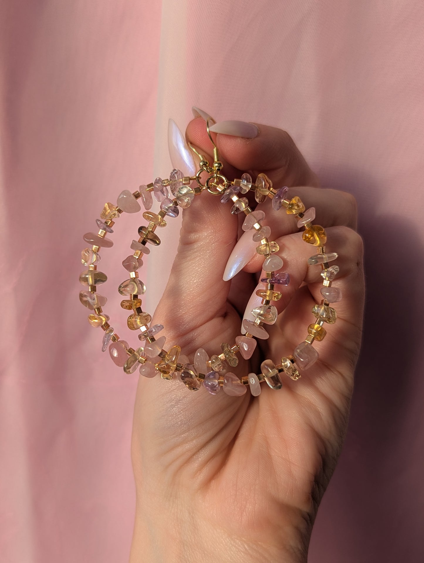 Citrus Rose Quartz Hoops