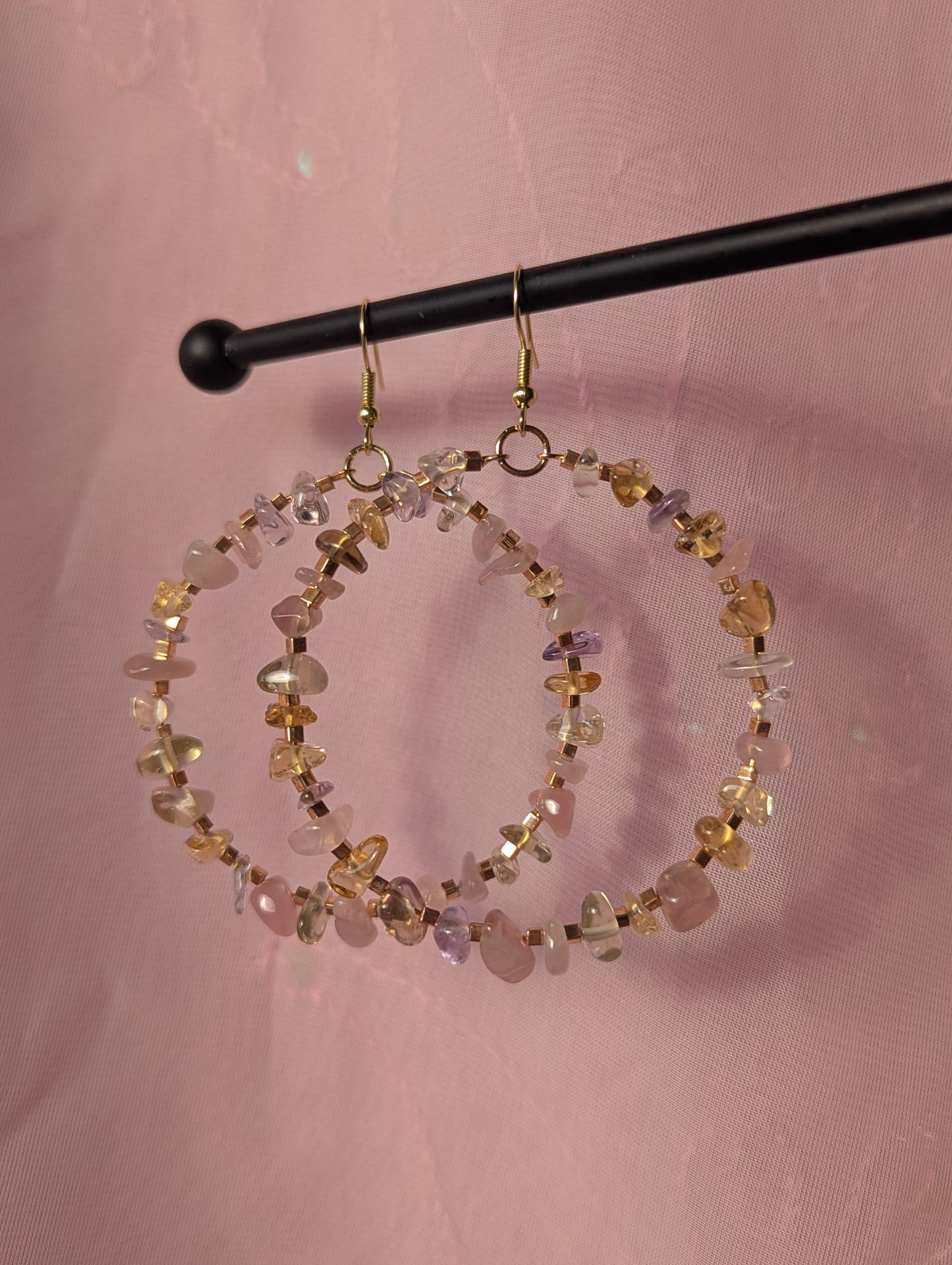 Citrus Rose Quartz Hoops